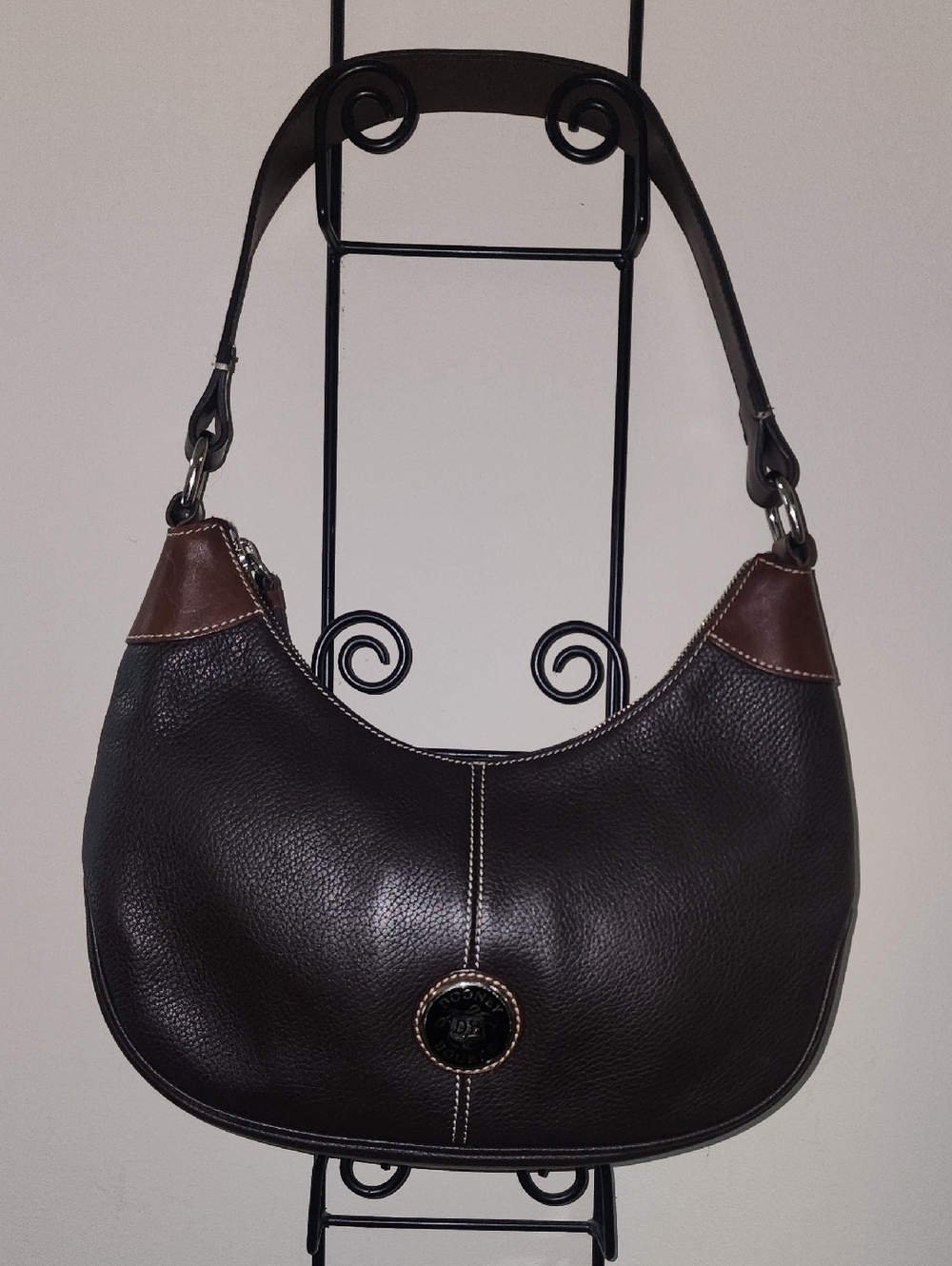 Dooney & Bourke Brown Leather Hobo Shoulder Bag Purse Silver